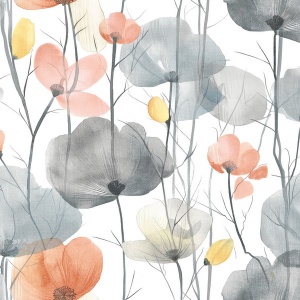 Cotswolds Poppies Grey Floral Wallpaper