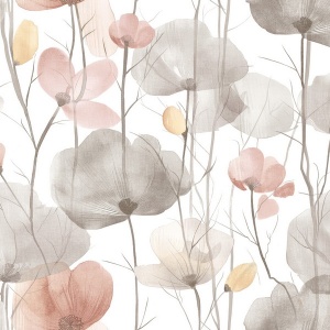 Cotswolds Poppies Grey Floral Wallpaper