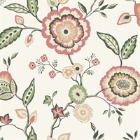Dahlia Blooms Cotton/Coral Wallpaper