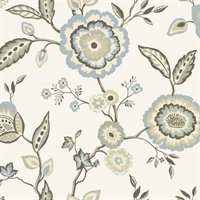 Dahlia Blooms Cotton/Sky Wallpaper