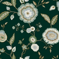 Dahlia Blooms Forest/Seafoam Wallpaper