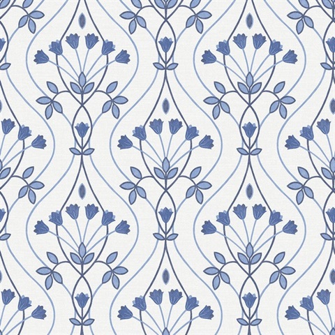 Dard Blue Tulip Ogee Wallpaper