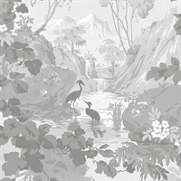 Eden Grey Crane Lagoon Wallpaper