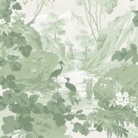 Eden Sage Crane Lagoon Wallpaper