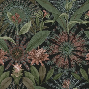 Enchanted Garden Maroon Tropical Wallpaper