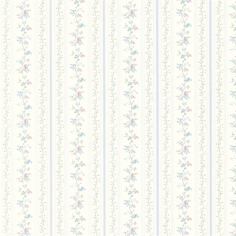 Ermes Blue Delicate Floral Pinstripe Wallpaper
