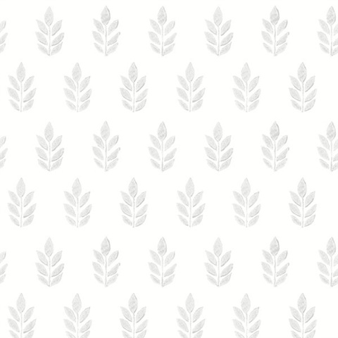 Ervic Light Grey Leaf Block Print Wallpaper