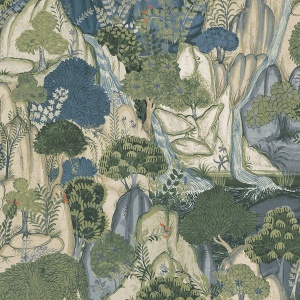 Falling Waters Sapphire Scenic Wallpaper