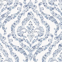 Featherton Blue Floral Damask Wallpaper