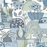 Fika Blue Blissful Birds &amp; Blooms Wallpaper