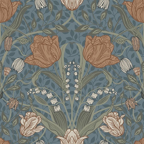 Filippa Blue Tulip Wallpaper
