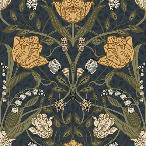 Filippa Navy Tulip Wallpaper