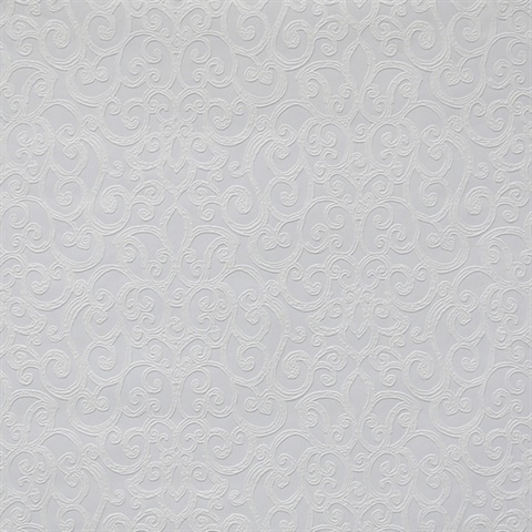 Flared Scroll Paintable Wallpaper - White