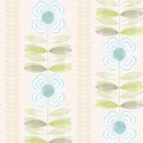 Flora Blue Modern Floral Stripe Wallpaper