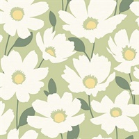 Astera Green Floral Wallpaper