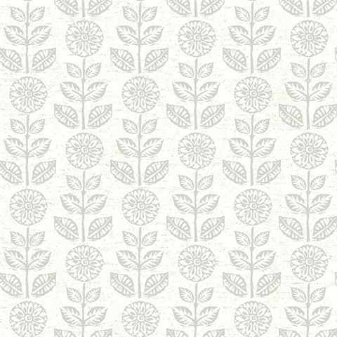 Dolly Taupe Folk Floral Wallpaper