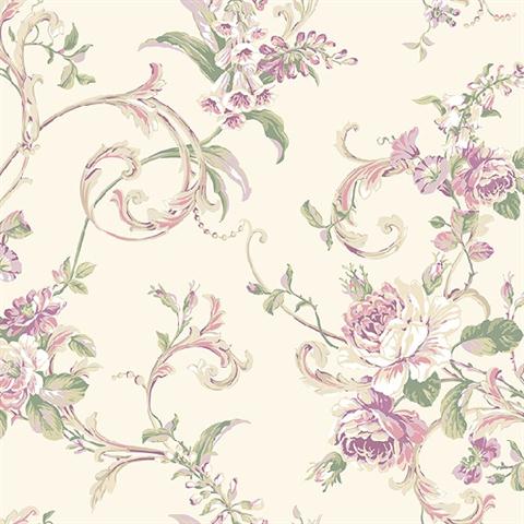 PL4603 | Hyde Park | Purple and Green Floral Scroll Wallpaper ...