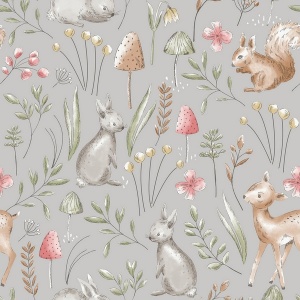 Forest Animals Grey Wallpaper