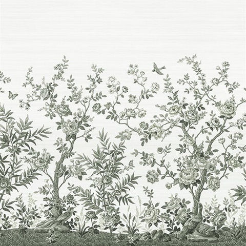 Forest Chinoiserie Sage Green Wall Mural
