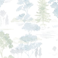 Forest Wallpaper in Blues & Greens
