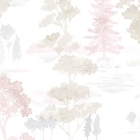 Forest Wallpaper in Pink, Beige & Lavender