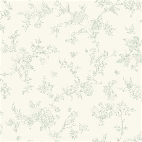 French Nightingale Sage Floral Scroll Wallpaper