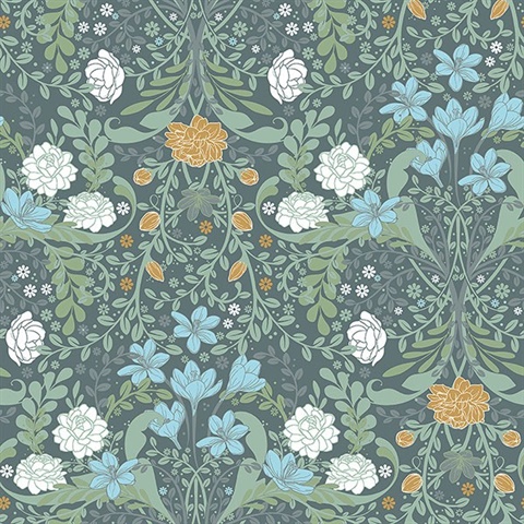 Froso Turquoise Garden Damask Wallpaper
