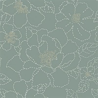 Gardena Sea Green Embroidered Floral Wallpaper