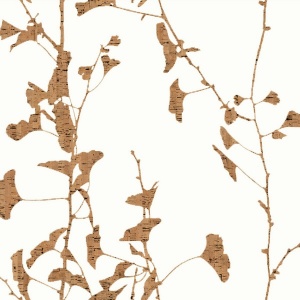 Ginkgo Silhouette Taupe Cork Wallpaper