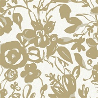 Gold Brushstroke Floral Wallpaper