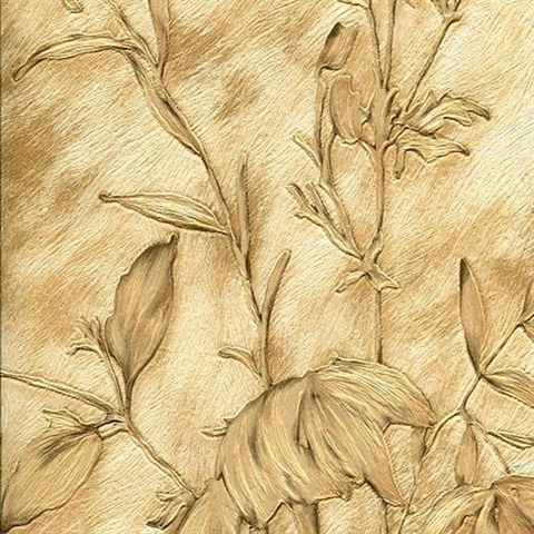 Portofino Gold Cow Leaves Wallpaper