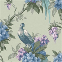 Golden Pheasant Sage Floral Wallpaper