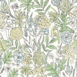 Goldfinch Peach Birds and Blooms Wallpaper