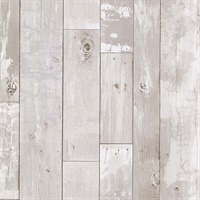 Harbored Light Grey Distressed Wood Panel Wallpaper