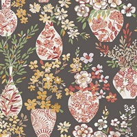 Harper Brown Floral Vase Wallpaper