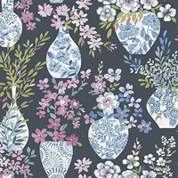 Harper Charcoal Floral Vase Wallpaper