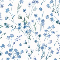 Heidi Blue Watercolor Florals Wallpaper