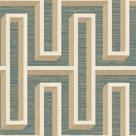 Henley Teal Geometric Grasscloth Wallpaper