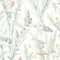 Hillaire Teal Meadow Wallpaper