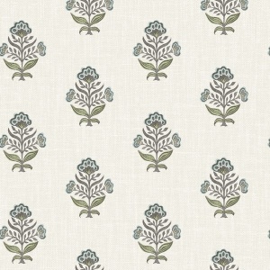 Hollyhock Aqua Floral Crest Wallpaper