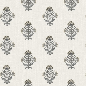 Hollyhock Aqua Floral Crest Wallpaper