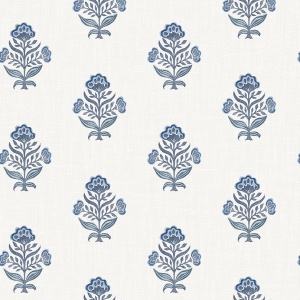 Hollyhock Aqua Floral Crest Wallpaper