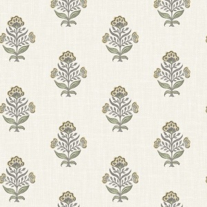 Hollyhock Aqua Floral Crest Wallpaper