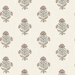 Hollyhock Aqua Floral Crest Wallpaper