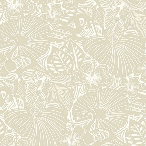 Idalia Beige Floral Flamingo Wallpaper