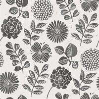 Inge Black Floral Block Print Wallpaper