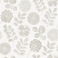 Inge Light Grey Floral Block Print Wallpaper