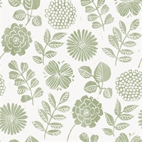 Inge Moss Floral Block Print Wallpaper