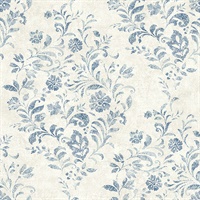 Isidore Blue Scroll Wallpaper