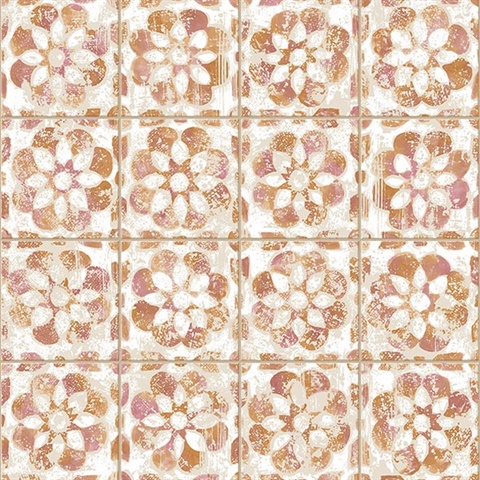 Izeda Coral Floral Tile Wallpaper